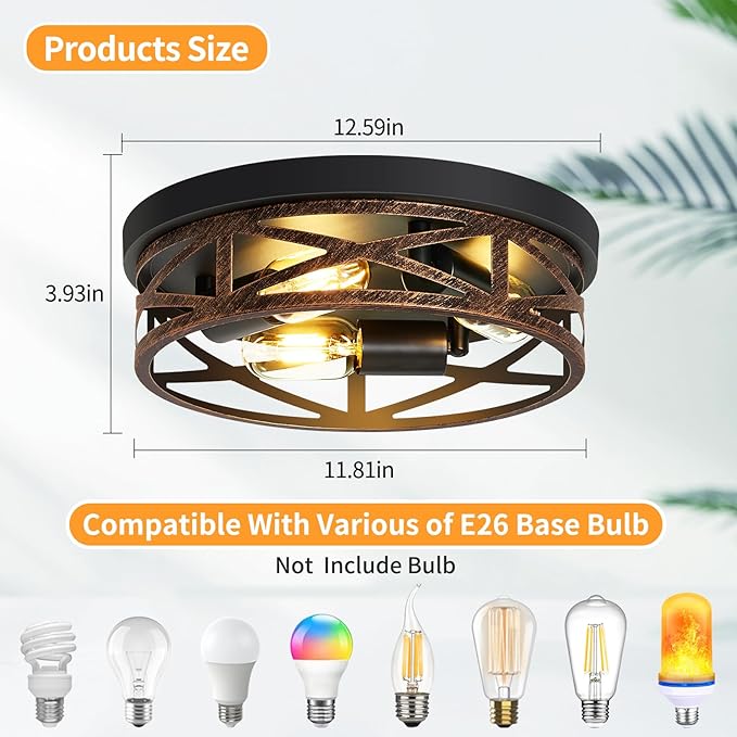 ZHU YAN Farmhouse Flush Mount Ceiling Light,3-Light Ceiling Light Fixture Hallway Ceiling Light Fixtures,Light Fixtures Ceiling Mount for Hallway Kitchen,Entryway,Hall (2 Pack)