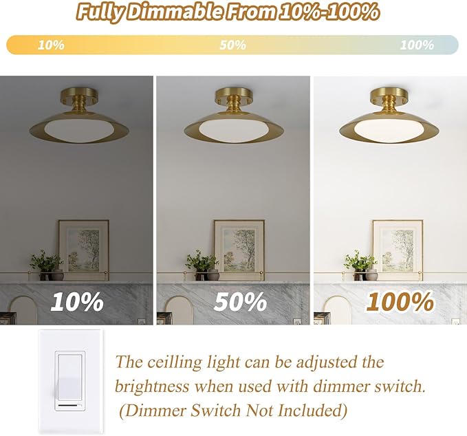 15.7" Dimmable Brass Ceiling Light Flush Mount Modern LED Lighting Fixture, 36W 5CCT 3000 K- 6000 K Ceiling Lamp for Bedroom Hallway Living Room Kitchen