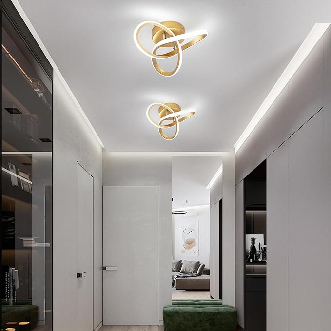 Modern LED Ceiling Light,25cm 22W Flower Shape Gold LED Ceiling Lights, 6000K Cool White Light Lamp, Modern Ceiling Lights for Living Room, Bedroom, Kitchen, Hallway, Office - Brushed Gold