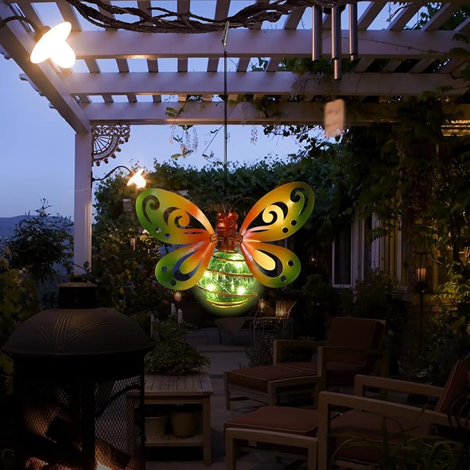 Butterfly Garden Decor with Bouncy Springs Fairy Lights Birthday Gifts for Women Mom Grandma,Hanging Solar Lights Outdoor Waterproof Metal Solar Decoration Outside for Yard, Patio, Backyard, Porch