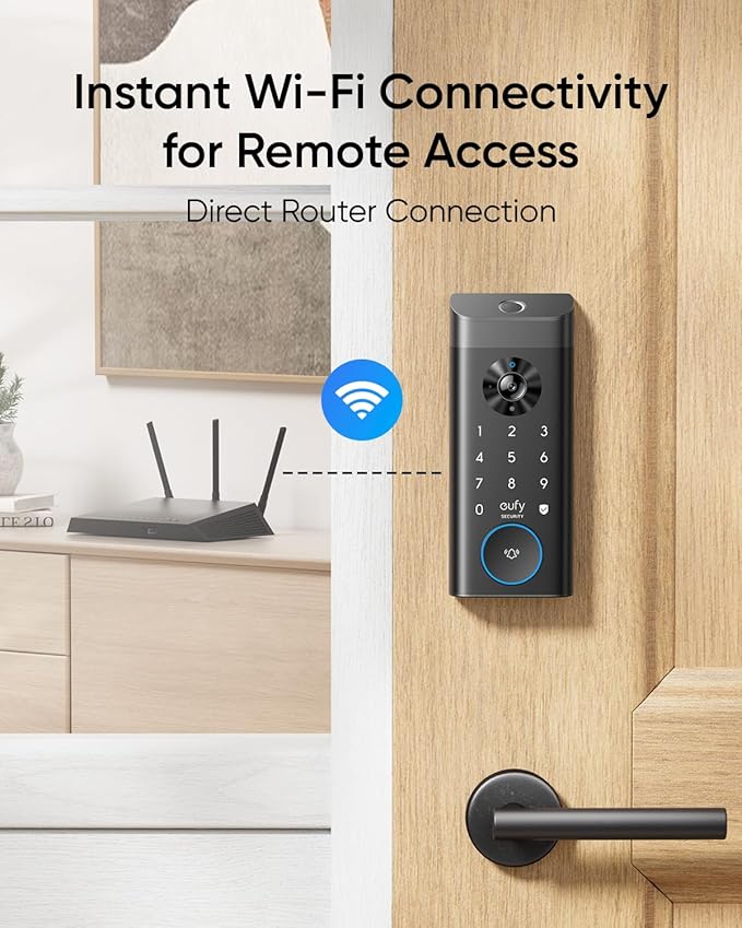 eufy Security Video Smart Lock E330, 3-in-1 Camera+Doorbell+Fingerprint Keyless Entry Door Lock, Smart Built-in Wi-Fi Deadbolt for Front Door, Auto Lock, 8 GB Built‑in Storage, Easy Installation