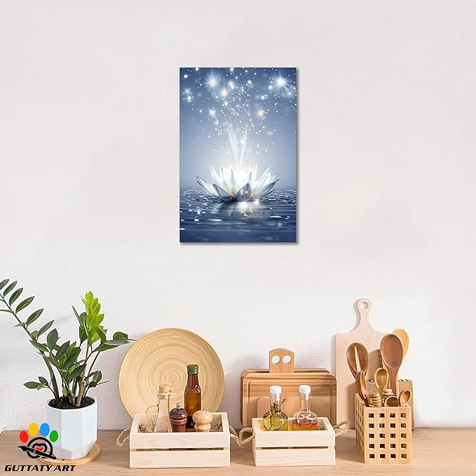 GUTTATY Zen Floral Canvas Wall Art, Water Lily Bloom Picture, Lotus Flower Canvas Art Print, Spiritual Zen Wall Picture, Meditation Spiritual Zen Flower Print for Yoga Spa Spiritual Room 32x48 inch