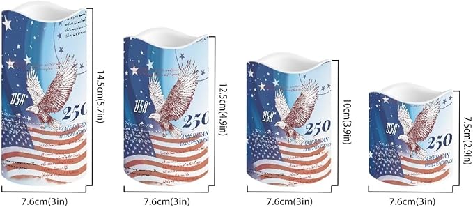 American Flag Electric Candles Bald Eagle Independence Day Flameless LED Candles Battery Operated with Remote 250th Anniversary Flickering Candle for American Holiday, 4 Pack