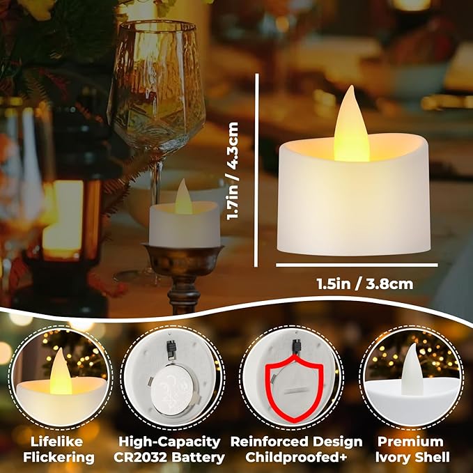 White Flameless Tea Lights - 12 Pack Modern LED Candles for Minimalist Home Decor, Spa Bathroom & White Wedding Centerpieces (White Base, 12 Pack)