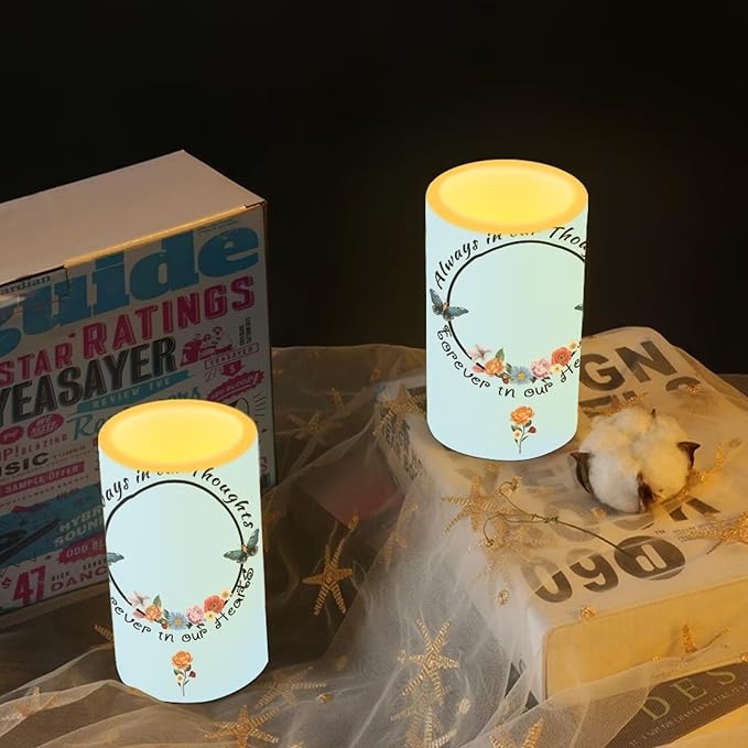 Personalized LED Memorial Candle for Loss of Loved One 2 Pack 6 x 3 inch Flameless Candles Blue Battery Operated Candles with Multicolor Timer Remote Control Flameless LED Fake Candles