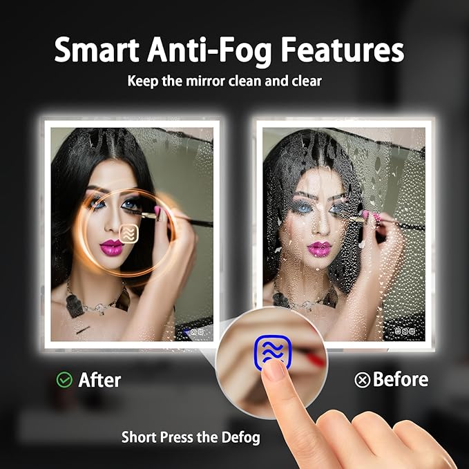 32x24 LED Bathroom Mirror with Lights LED Mirror for Bathroom Makeup Vanity Smart Mirror Lighted Front & Backlit,Stepless Dimmable Adjustable Brightness,Touch Switch,Shatterproof,Anti-Fog