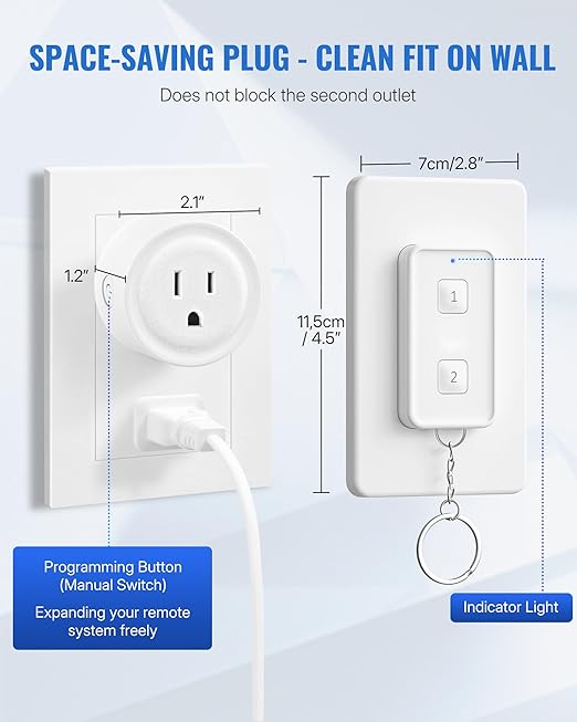 Remote Control Outlet, WILAWELS Wireless Light Switch, Expandable Remote Outlet Switch for Light, Lamps, Appliance, 100ft RF Range, FCC Listed (1 Controller + 2 Outlets) W14RC1206