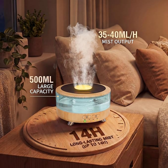 Essential Oil Diffuser for Home, 500 Aromatherapy Diffuser Oil Machine for Office Room Yoga, Aroma Diffuser with Auto-Off Function, 9 Colors LED Night Light, Light Wood