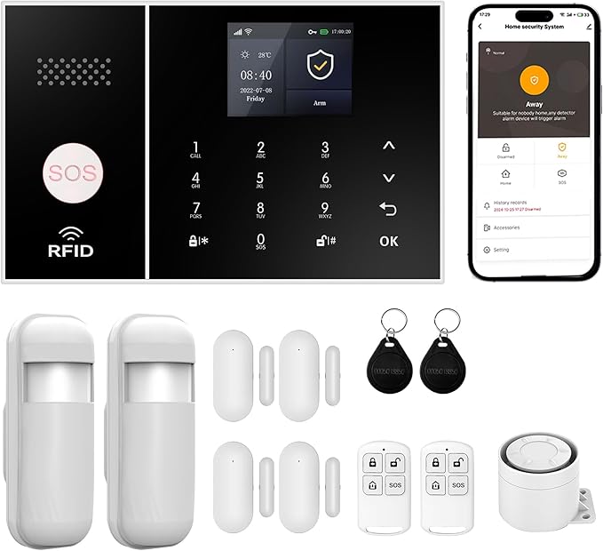 XUK Smart Home Security System,4G/GSM &WiFi Wireless Alarm Kit with Door/Window Sensors,PIR Motion Detectors,App Remote Control,Compatible with Alexa &Google Home,Easy Installation(13pcs Set)