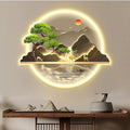 Bubinblau A,60 * 72cm, Mountain Tree Wall Art with Led Light, Zen Wall Art Decor, Luminous Wall Sculptures Painting, for Study Room, Dining Room, Living Room, Tea Room