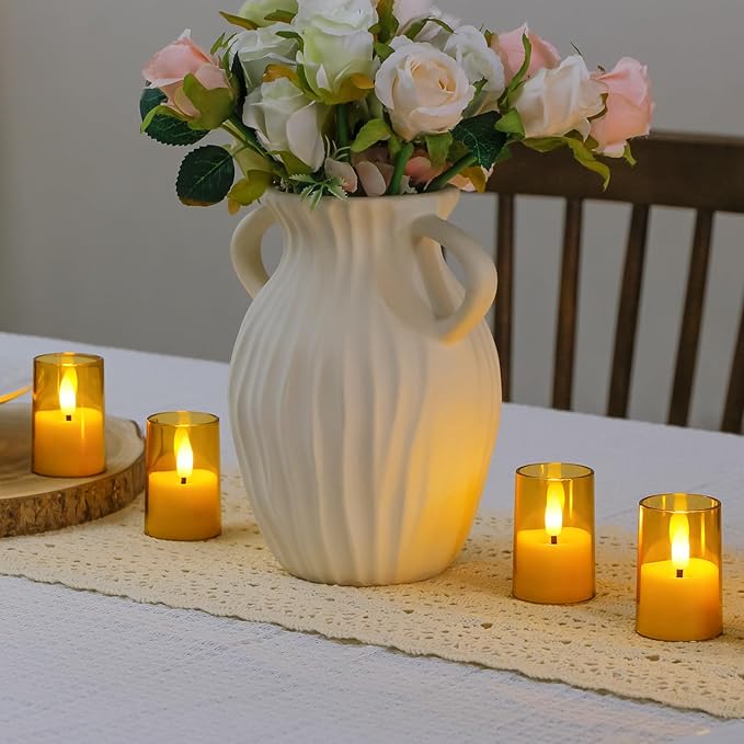 Flameless Small Tea Light LED Candles, Acrylic Battery Operated Votive 1.7" x2.5" with Remote Control and Timer, Tealight Amber Flickering Warm Light Pack of 15 Electric Long Lasting