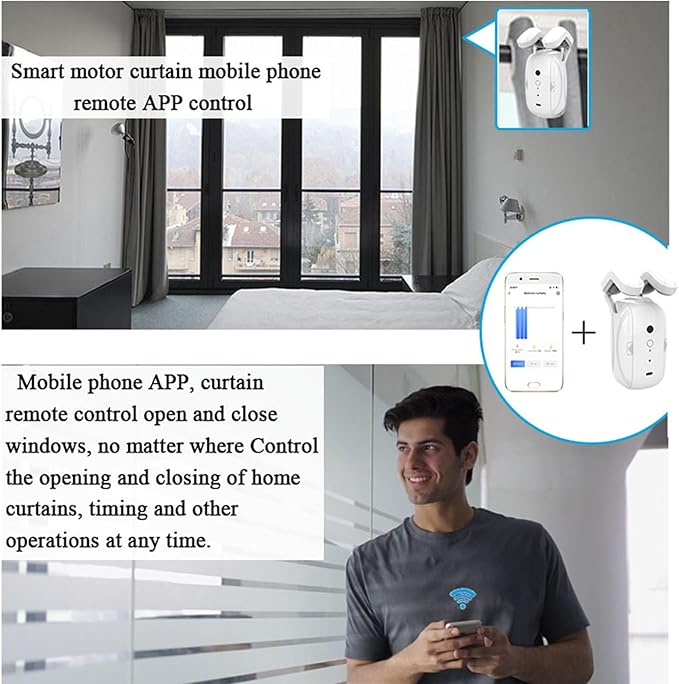 Smart Automatic Curtain Opener - Remote Controled by App/Timer/Voice,Upgraded High-Performance Motor, Automatic Light Sensor, Add Gateways, For Google Alexa, No Remote (Only for Roman Rod)