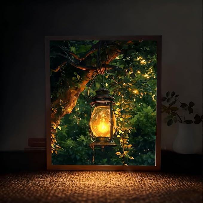 Rechargeable Table Lamp Lighted Painting,Novelty Night Light for Bedroom,Dynamic LED Touch Lamps for Nightstand,3-Color Dimmable Decorative Light for Home Decor,Gift for Women Kid Mom