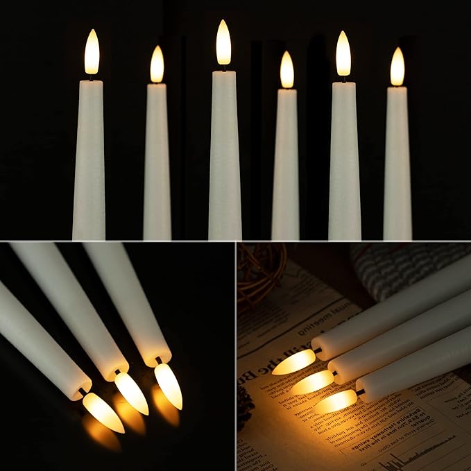Flameless Taper Candles with 3D Wick, 9.6" Real Wax LED Candles with Remote and Timer, 3 Pack Flickering Candlesticks Battery Operated, Classic Tall Taper Candles for Home, Wedding, Party, White