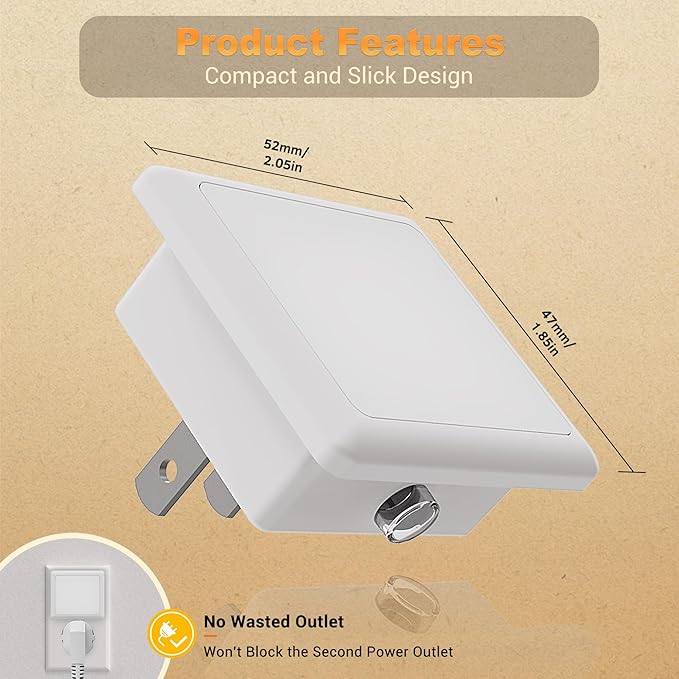 JandCase LED Night Lights - 2 Pack, Soft White Night Lights with Dusk-to-Dawn Sensor for Bedroom, Bathroom, Stairs, Hallway