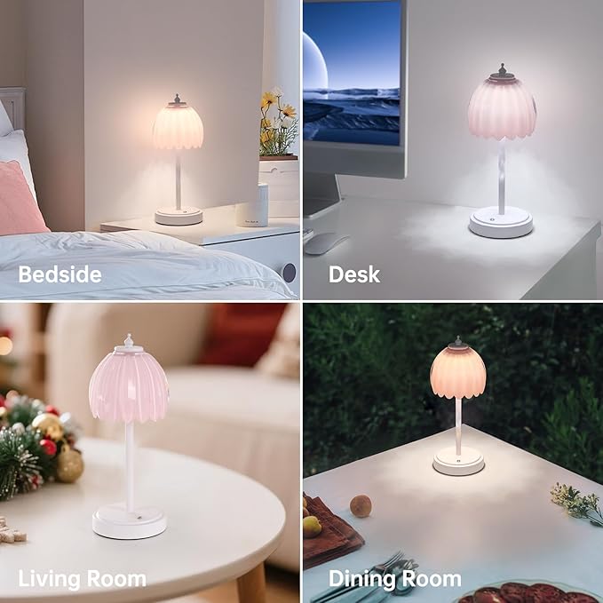 Rechargeable Table Lamp with 5200mAh Battery & Touch Control - 3 Adjustable Color Temperatures, Cordless Dimmable Table Light for Bedroom, Office Desk, Nightstand(Creamy Pink, 1 Pack