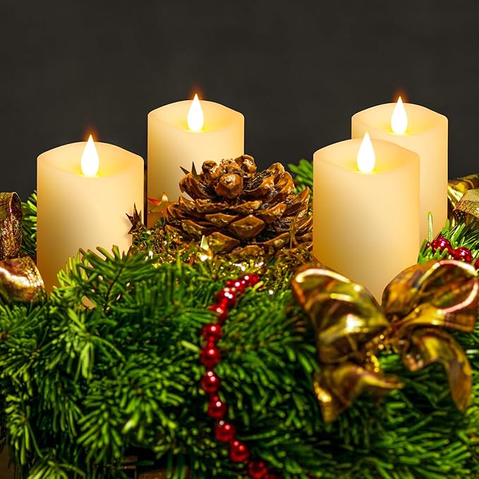 3x4 Flickering Flameless Candles Set of 3,Real Wax Pillar LED Candles,with Timer,4 inch Flameless Candles with Remote,for Party Wedding Holiday Home Decor,Ivory