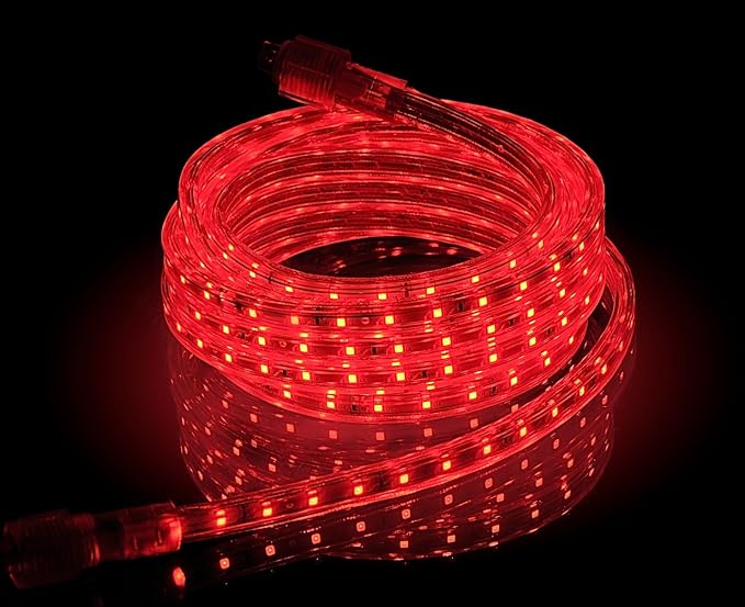 CBconcept UL Listed, 50 Feet, 5500 Lumen, Red, Dimmable, 110-120V AC Flexible Flat LED Strip Rope Light, 930 Units 3528 SMD LEDs, Indoor Outdoor Use, Accessories Included, Ready to use