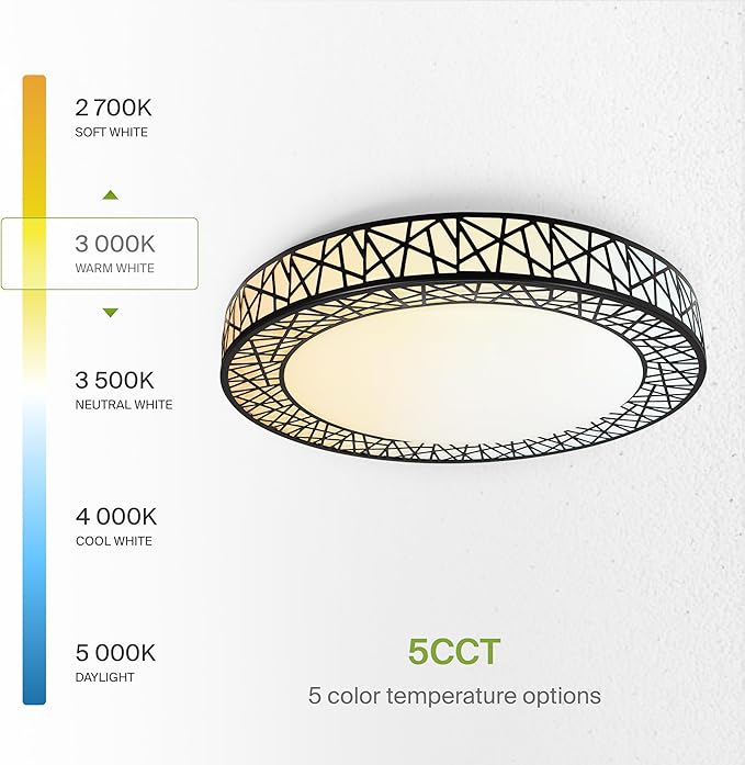 ASD 18 Inch LED Flush Mount Ceiling Light Fixture for Bedroom, 35W 1992LM 5CCT 2700K-5000K, Triac Dimmable Lights, Dining, Living Room, Kitchen Lamps, Modern Home Lighting Fixtures, Black, ETL, 2 Pack