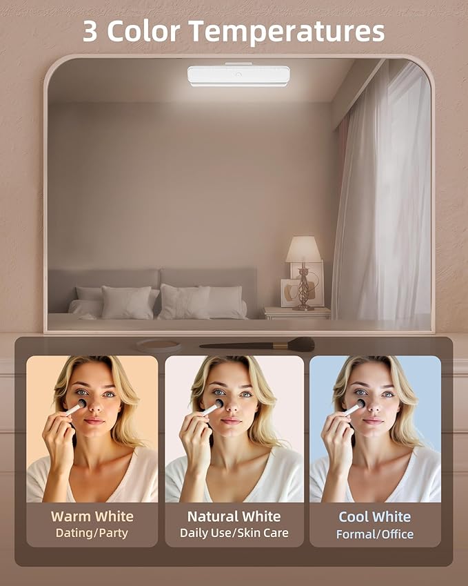 EZVALO Wireless Vanity Lights for Mirror, Rechargeable Makeup Light with 3 Color Modes, Touch Control, Adjustable Angle, Cordless Dimmable Mirror Light for Bathroom, Shave, Women Gift (1 Pcs)