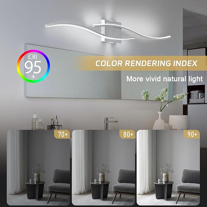Modern Led Wall Sconces, 32inch Bathroom Mirror Vanity Light, 28W 6000K Wall Light Fixtures Stair Lights, Indoor Wall Decor Bedside Wall Lamp for Bedroom Living Room Hallway Hotel - Silver
