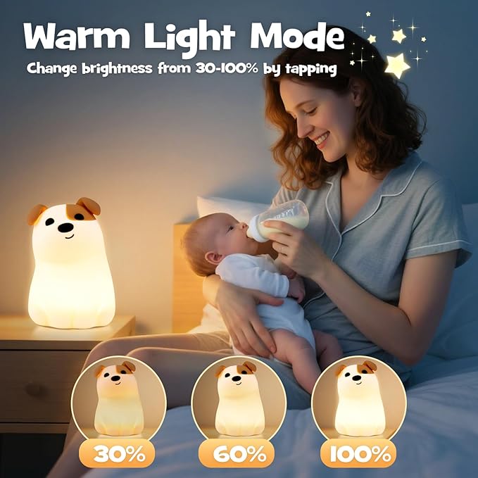 Squishy Puppy Night Light with RGB Mode 3 Brightness Adjustable Nursery Breastfeeding Nightlight Cute Novelty Smile Dog Animal Lamp Rechargeable Silicone Touch Bedside Lamp for Bedroom Dorm Decor
