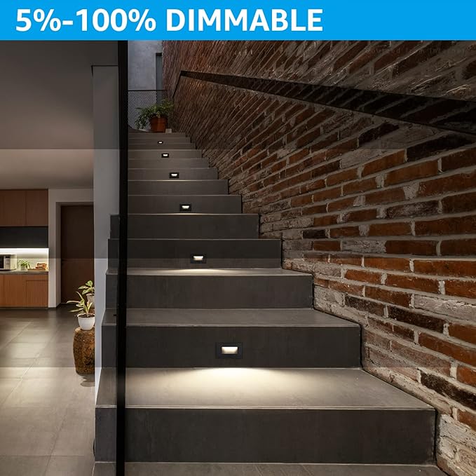 LEONLITE 12-Pack Premium Series 5CCT 120V LED Step Lights, Dimmable 3.5W Indoor Outdoor Waterproof Horizontal Stair Light, 2700K3000K3500K4000K5000K Selectable, CRI90, ETL, Aluminum, Oil Rubbed Bronze