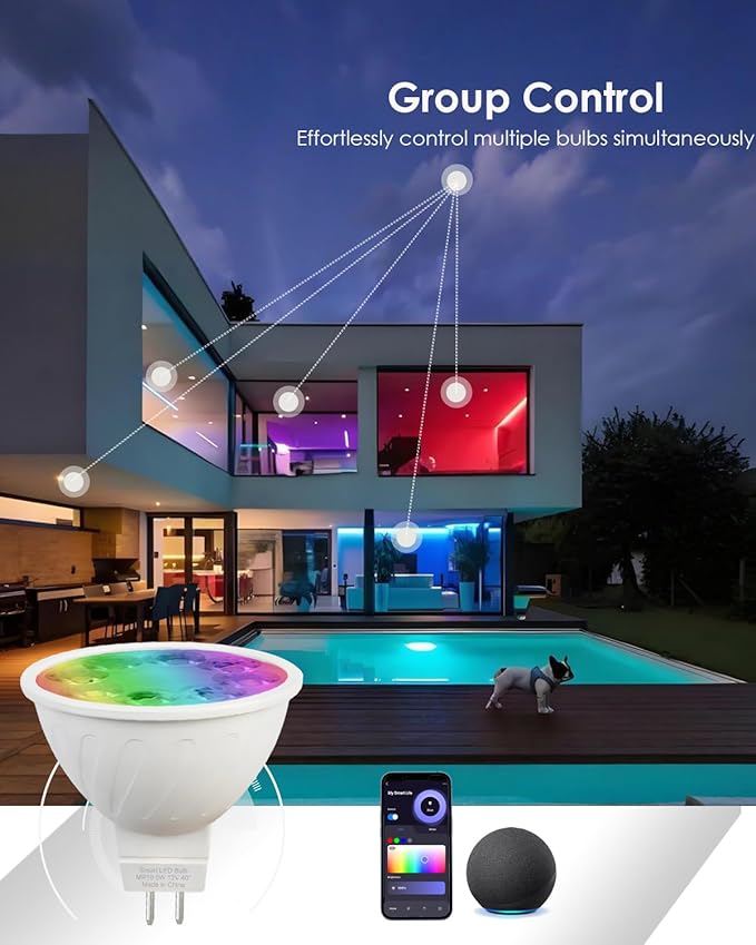 MR16 LED Bulb Color Changing MR16 Smart LED Bulb Wifi Color Changing Light Outdoor Compatible With Alexa Google Assistant, 16 Million Colors Rgbcw, 2.4Ghz Wifi & Bluetooth, Music Sync,2-Pack