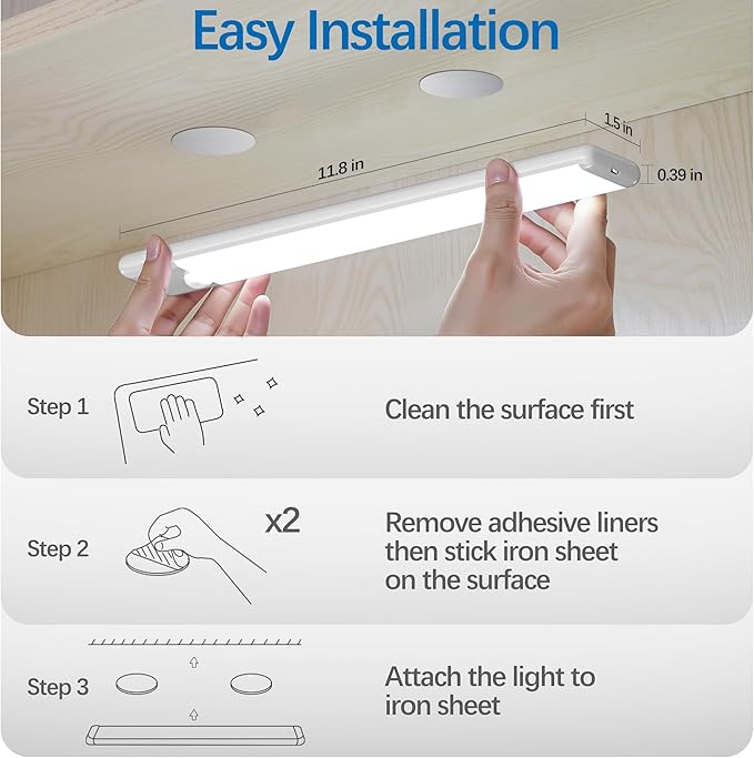 Motion Sensor Under Cabinet Lights, Magnetic Rechargeable Under Counter Closet Light, Wireless Night Light Bar Stick-On, 5-Pack, 6500K Cool White