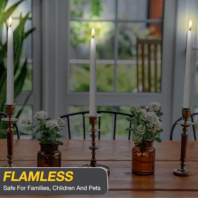 Reginary 50 Pack Flameless Taper Candles with 4 Remote, Battery Operated Flickering Taper Candles 3D Wick Fire LED Faux Wax Warm Lights for Wedding Thanksgiving Christmas Holiday(9.65 Inch)