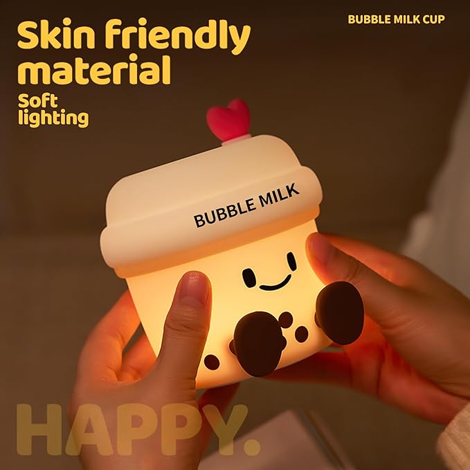 Cute Loving Bubble Milk Cup Night Light, 3-Level Dimmable Soft Light, Timed, Rechargeable, Silicone Bedside Touch Lamp, Creates a Cozy Ambiance, Ideal Decoration and Gift for Girls, Women, and Kids