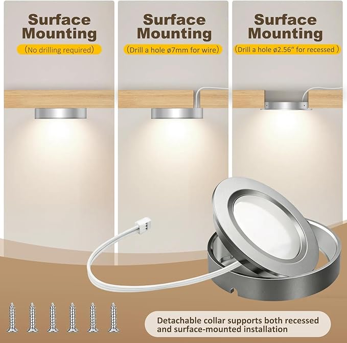 Smart Under Cabinet Lights Plug In, 6 Pack LED Puck Lights with App and Remote Control, CCT Tunable 2700K-7000K, Compatible with Alexa and Google Home, Dimmable Wired Lighting Kit for Kitchen,CRI 90+
