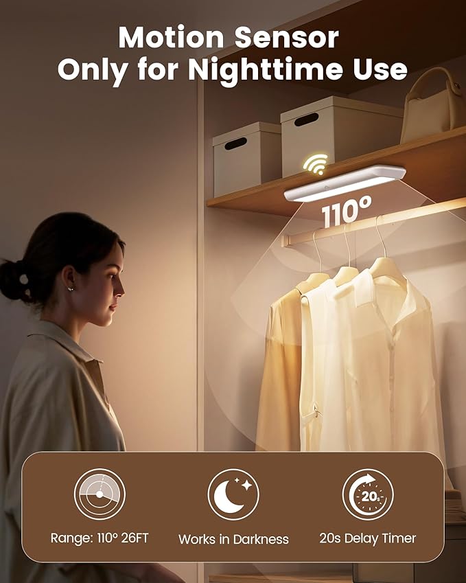 SURAIELEC Rechargeable Under Cabinet Light with Wall Switch, 3500mAh Under Counter Lighting, Wall Switch Remote or Motion Sensor, 6500K 150LM, Magnetic Led Light Bar for Kitchen, Closet, Shelf,1-Pack