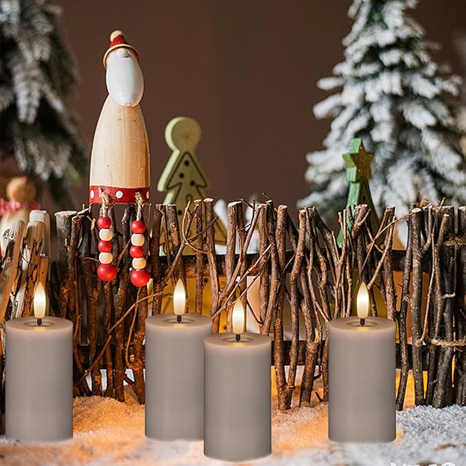 Mirror Surface Votive Candles Battery Operated with Remote Timer, 6pcs Real Wax LED Votive Candle Realistic Flickering for Wreaths Memorial Lantern Φ 2" H 4.5” Gray Flameless