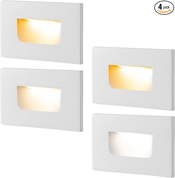 FTL Outdoor Step Lights LED Stair Lights Indoor 120V, Dimmable Deck Stair Light 3.5W 150LM 3CCT 3000K/4000K/5000K, White Light for Steps Horizantal Aluminum Waterproof, 4-Pack