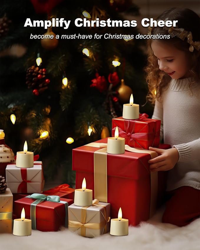 Flameless Candles, 12Pack Timer LED Votive Candles, Realistic 3D Flickering Tea Lights Candles Battery Operated with 6 Hours Timer Auto for Wedding Home Decor- Ivory Base