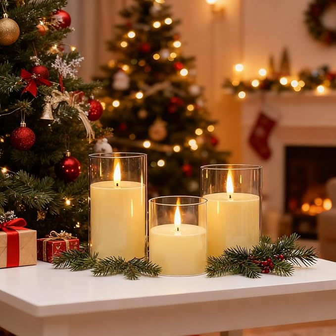 3-Pack Rechargeable Flameless Candles with Remote & Timer, Flickering LED Candles for Living Room, Fireplace, TV Stand & Bedroom Night Light, Holiday Party Decor, Housewarming Gift (Yellow)