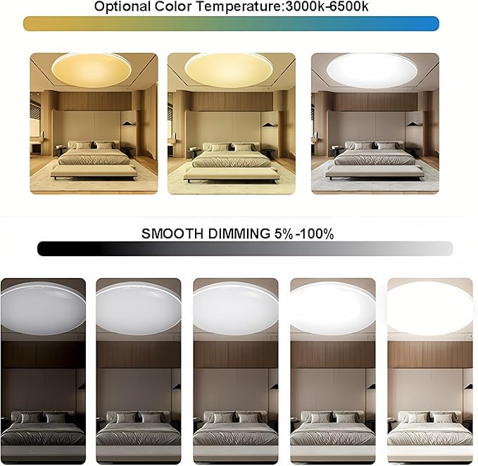 Smart Wifi Ceiling Light, RGB+CCT LED Ceiling Light Fixture, Compatible with Alexa Google Home,16 Million Multi-Color 3000-6500K,for Bedroom, Living Room. (Black, 1 PCS)