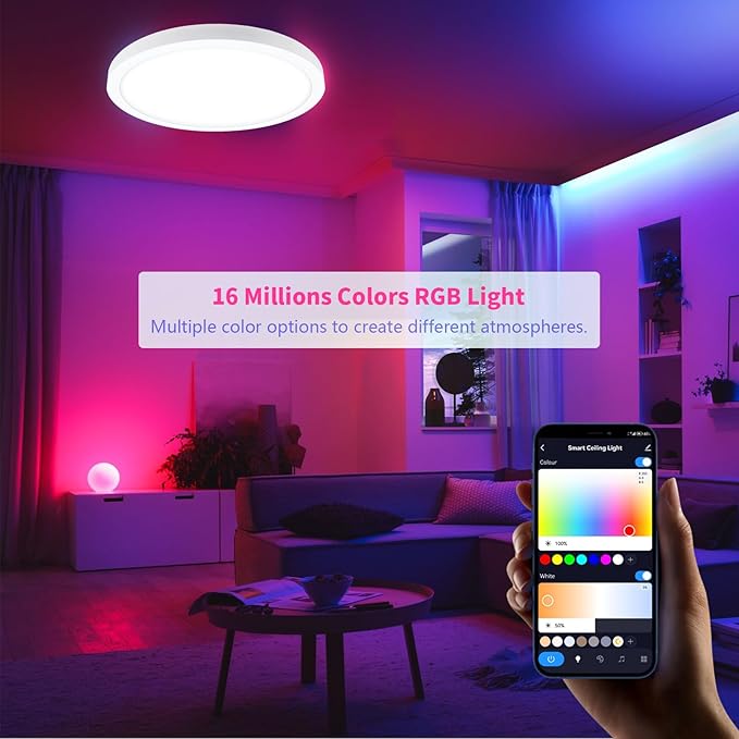 Dimmable LED Flush Mount Ceiling Light Fixture with Remote Control, Compatible with Alexa, 12Inch 18W 3000K-6500K Adjustable, LED Ceiling Light Fixture for Bedroom, Kitchen