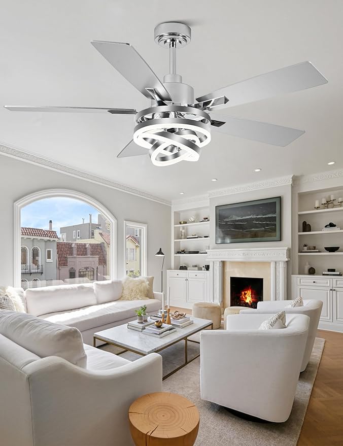 52" Ceiling Fan with Light Chandelier Fan Modern DC Motor Dimmable Led Fandelier Ceiling Fan with Light for Bedroom, Living Room
