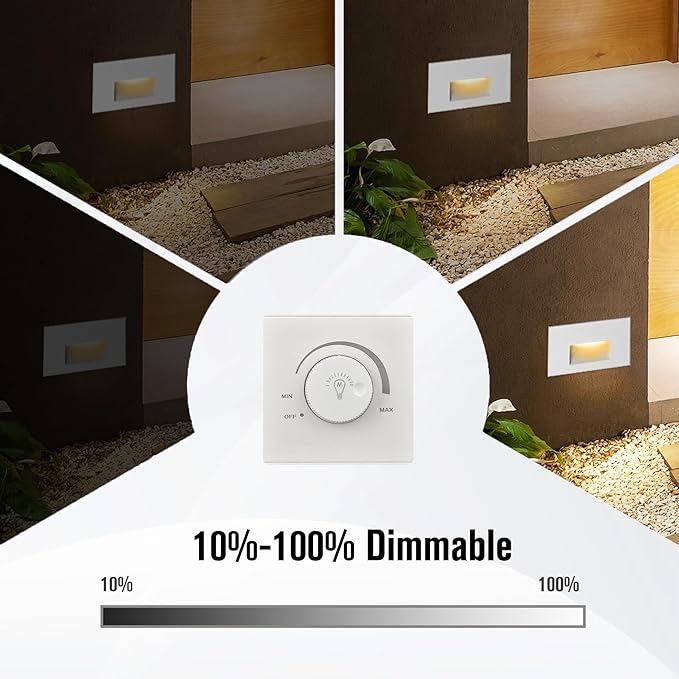 LED Outdoor Step Lights Indoor Stair 120V Dimmable, 4W 350LM 3000K Warm White, IP66 Waterproof for Steps, White Deck Horizontal, 3-Pack
