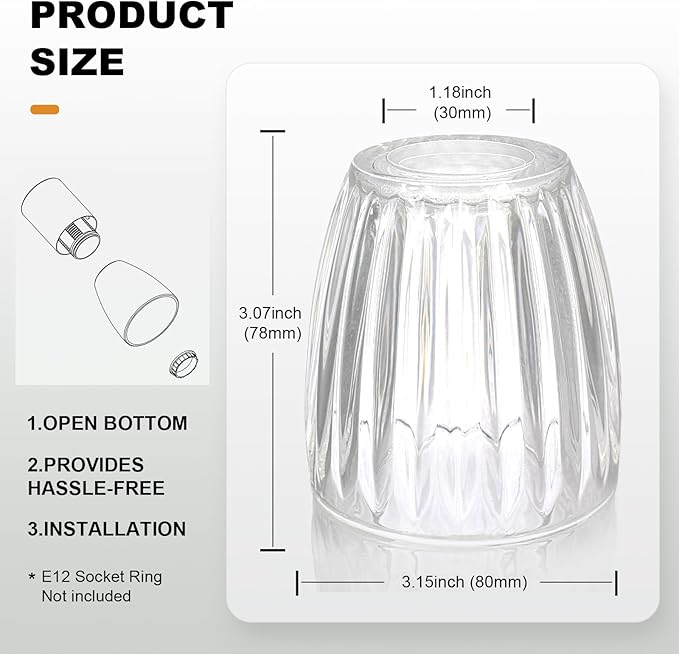 HiBay 2-Pack Lampshades, Clear Striped Bell Glass Shades, Lighting Fixture Accessory Lampshade Cover Replacement, Fit for E12 Base Pendant Lights Table lamp Sconce Chandeliers