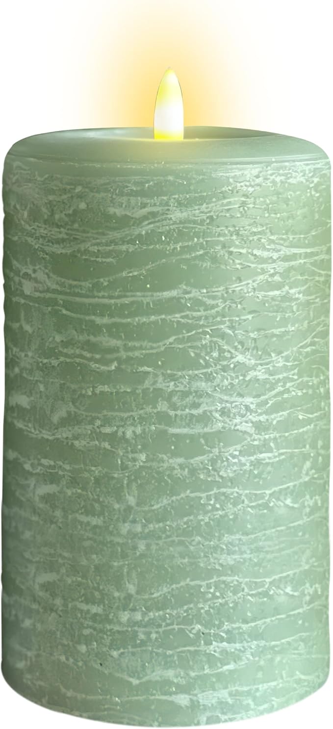 LumiPur Signature Natural Glow Flickering Flameless LED Wax Pillar Candle (3.5" x 7", Sage Green)