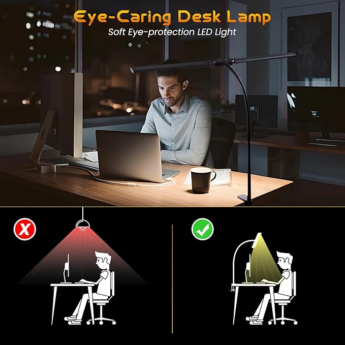 LED Desk Lamp for Office Dorm Home - Eye Caring Desk Light Extra-Wide Lighting Coverage Gooseneck Dimmable Table lamp, No Assembly Required