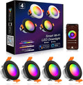 YGS-Tech Smart 3 Inch LED Recessed Lighting RGB WiFi Downlight, 5W Compatible with Alexa and Google Home, Dimmable RGB & CCT 2700-6500K Color Changing, 120V Ceiling Light with LED Driver (4 Pack)