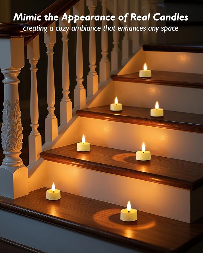 Amagic Flameless Timer Remote Tealights Candles, 3D Black Wick Flickering Tea Lights, 400+Hour Ivory Votive Candles Battery Operated, Set of 24 for Wedding Table Decor, Halloween, Christmas, Holiday