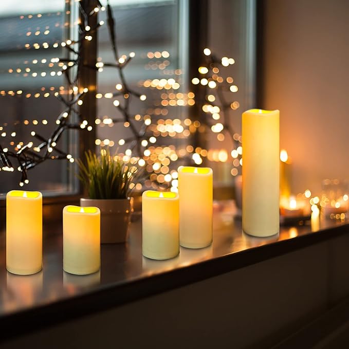 YIWER Plastic Waterproof Flameless Candles Set of 18: Battery Operated Candles Ivory Flickering Pillar Candles Include 4"/5"/6"/7"/8"/9" with 10-Key Remote 2/4/6/8H Timer Function