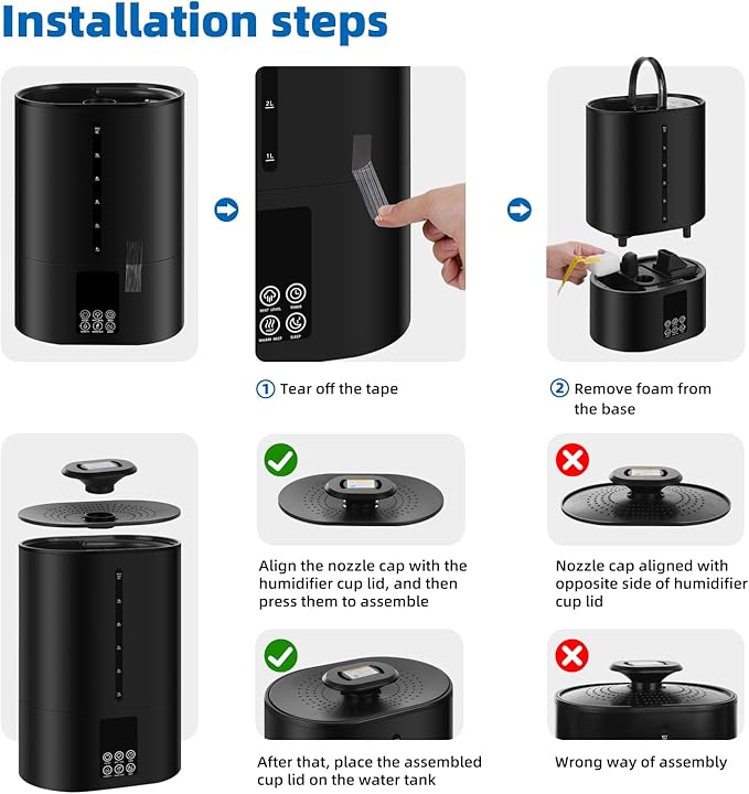 6L Humidifiers for Bedroom Large Room Home,Cool and Warm Humidifier for Baby and Plants Hot Mist Top Fill Desk Humidifiers Oil Diffuser,Quiet,Adjustable Mist,360°Nozzle-Black(2026 Upgraded)