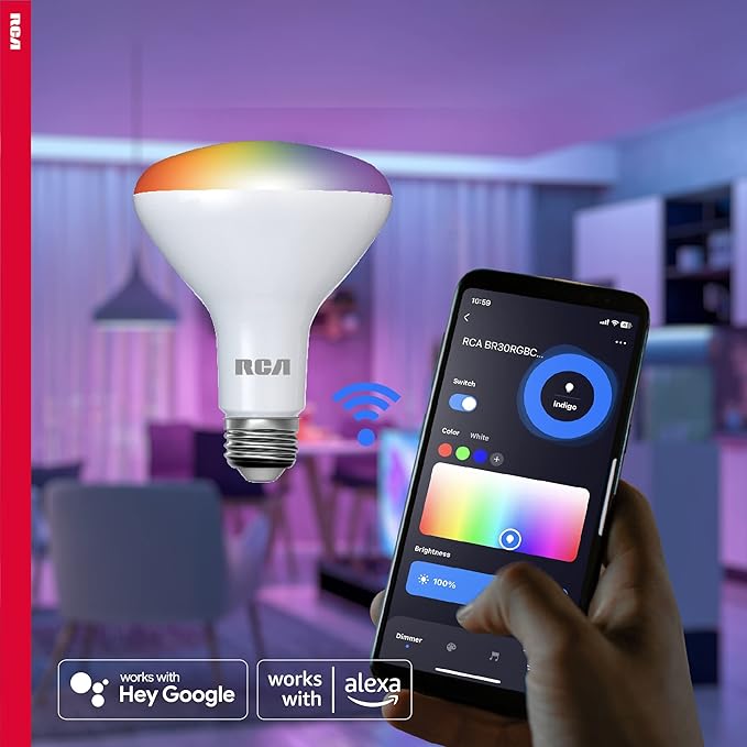RCA WiFi LED Smart Light Bulbs 2-Pack, BR30 Indoor Flood Light 9W 60W Equivalent, Alexa Devices Compatible, Google Home, Dimmable Tunable White & Color Changing Lightbulb, 720 Lumens E26