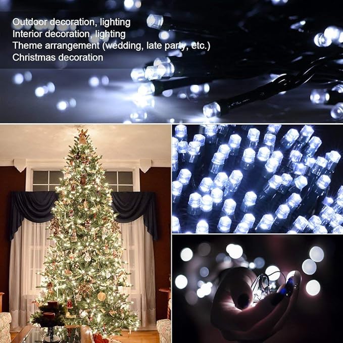 Indoor Christmas String Lights - 220 LEDs 82ft/25m 8 Modes End-to-End Plug in Outdoor Waterproof Decorative Fairy Twinkle Halloween Light for New Year/Tree/Wedding/Thanksgiving Day/Patio - Cool White